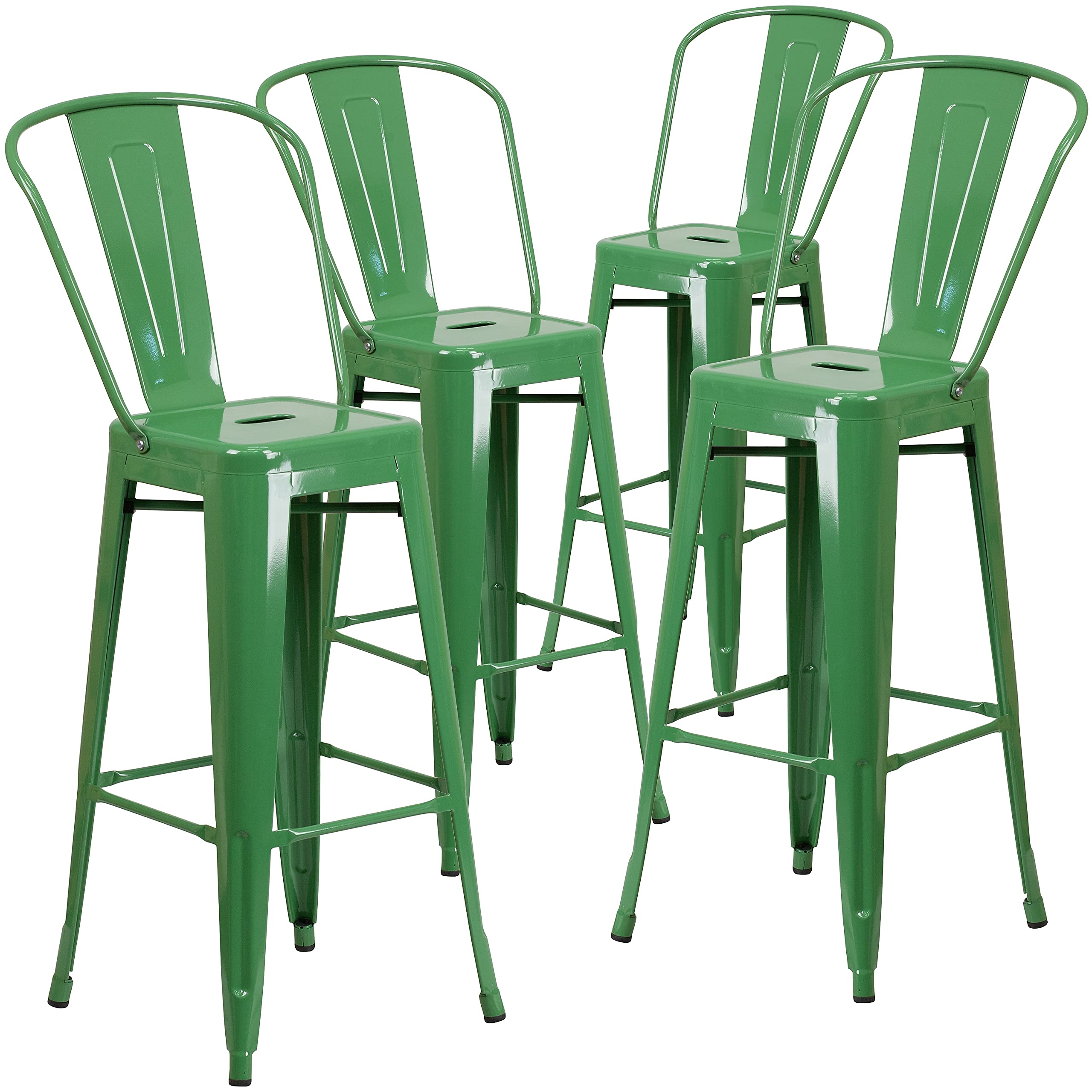 4 Pk. 30 High Green Metal Indoor-Outdoor Barstool with Back