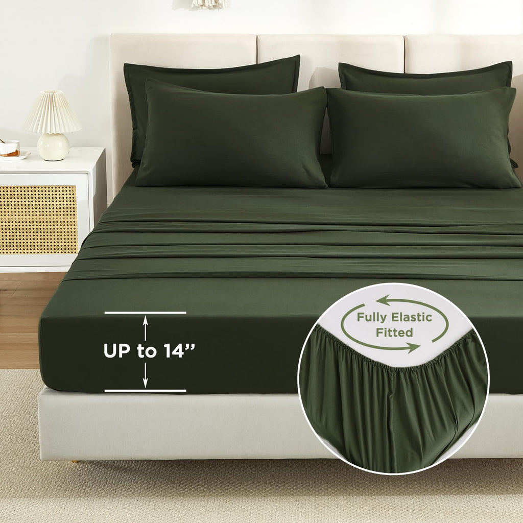 Litanika Comforter Full Size Set Olive Green - 7 Pieces Bed In A Bag Full Beddding Comforter Sets, Plain Lightweight Bed Set Wit