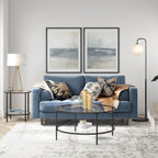 Henn&Hart 20' Wide Round Side Table With Glass Shelf In Brass, Table For Living Room, Bedroom