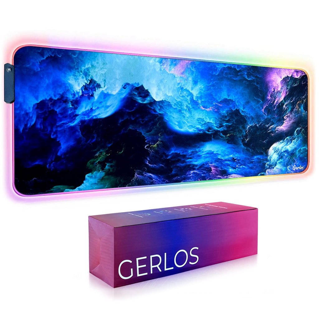 Gerlos Rgb Large Gaming Mouse Pad, Extended Soft Led Mouse Pad, Non-Slip Rubber Base, Water Resist Keyboard Pad, Computer Mousep