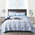 Newlake Cotton Bedspread Quilt Sets-Reversible Patchwork Coverlet Set, Blue Classic Royal Pattern,Twin Size