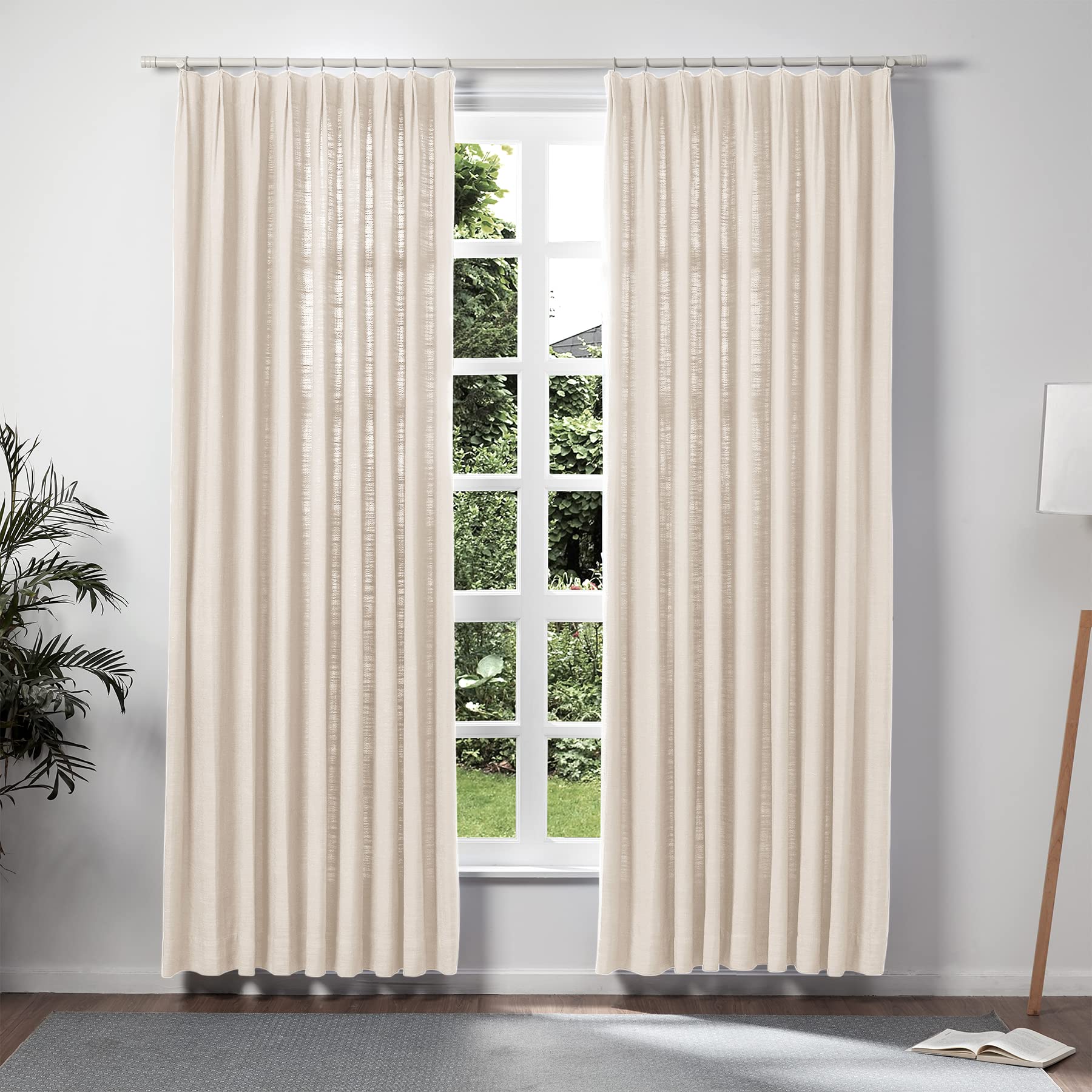 Twopages Sand Beige Linen Pinch Pleat Drape For Dining Room, Room Darkening Light Filtering Double Layer Lined Curtain Window Tr