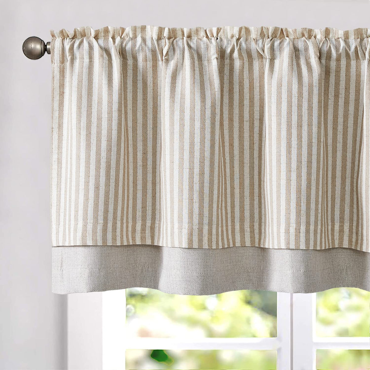 jinchan Stripe Linen Kitchen Valance Curtain, 50x16, 1 Panel, Taupe