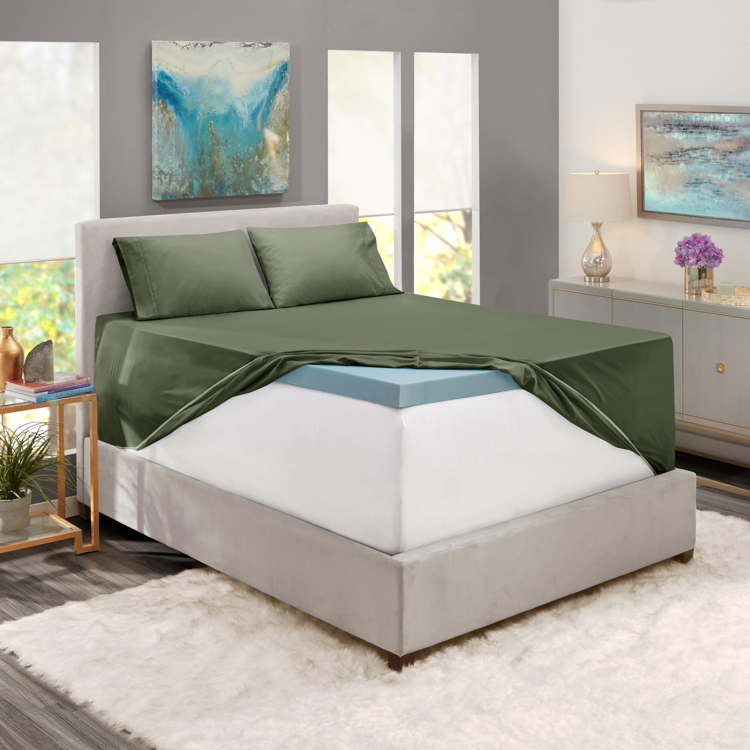 Nestl Extra Deep Pocket Sheets - Fits Mattress 18-24 Inches Deep, Extra Deep Pocket King Size Sheets Sets, 4 Piece King Size Sheets, King Sheets Deep Pocket, Olive Green Sheets
