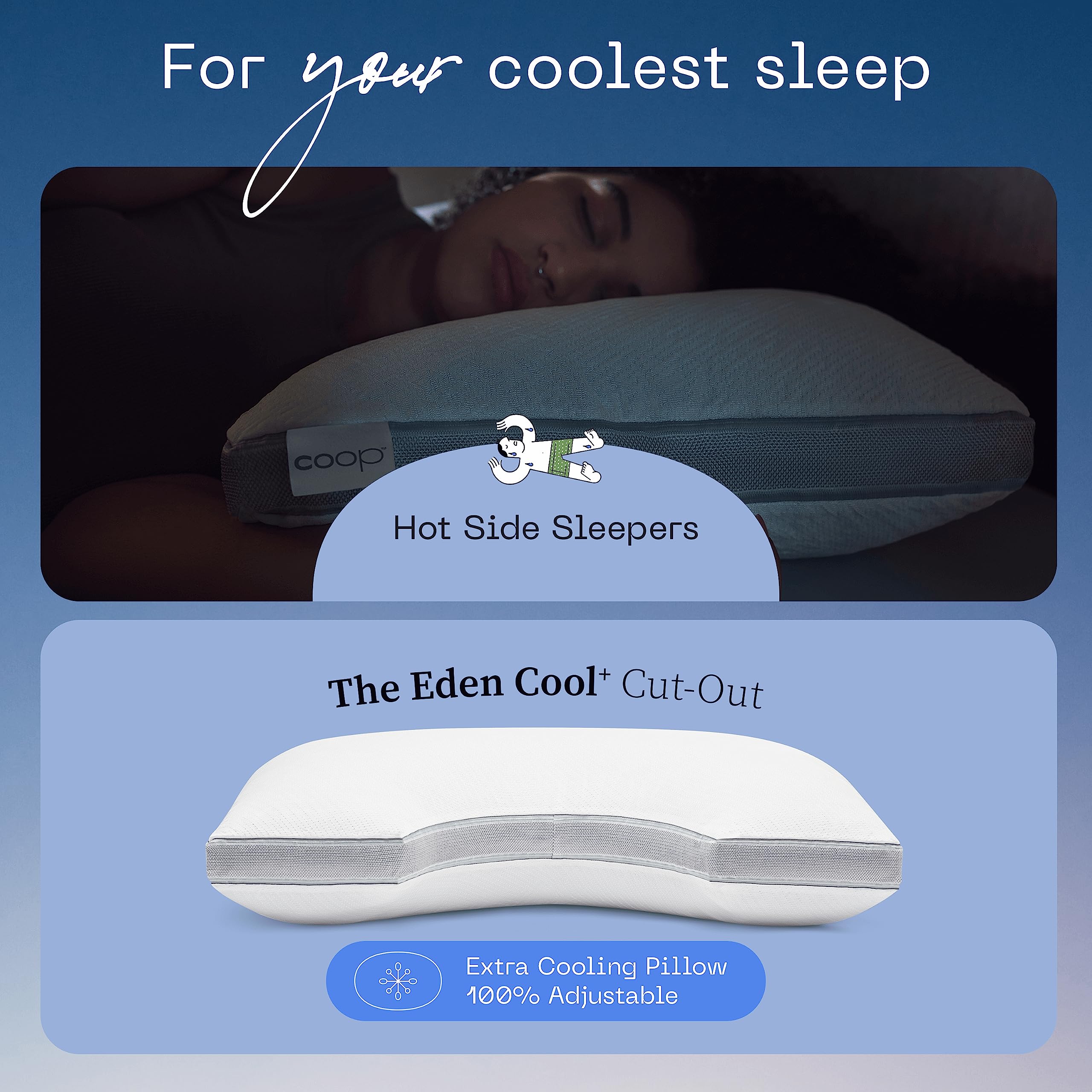 Coop Home Goods Eden Cool+ Cut-Out Adjustable Pillow Queen With Cooling Gel & Shoulder Cut-Out For Head Support, Side Sleeper Pi