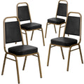 4 Pk. Stacking Chair with Black Vinyl and 2.5 Thick Seat - Gold Frame