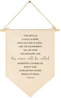 for Unto Us A Child Is Born-Sign Above Crib-Scripture Gift for Baby Boys Girls Kids-Christian Bible Verses-Canvas Hanging Pennan