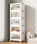 Hanyi 175 QT Stackable Storage Bins with Lids, 5 Tier Collapsible Plastic Storage Cabinet with Magnetic Doors, Removable Top Lid