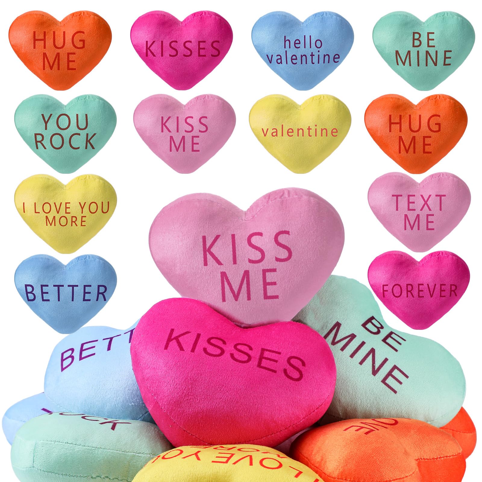 Menkxi 12 Pcs Valentine's Day Plush Throw Pillow Decoration 5'' Conversation Heart Pillow Mini Galentine Love Heart Stuffed Part