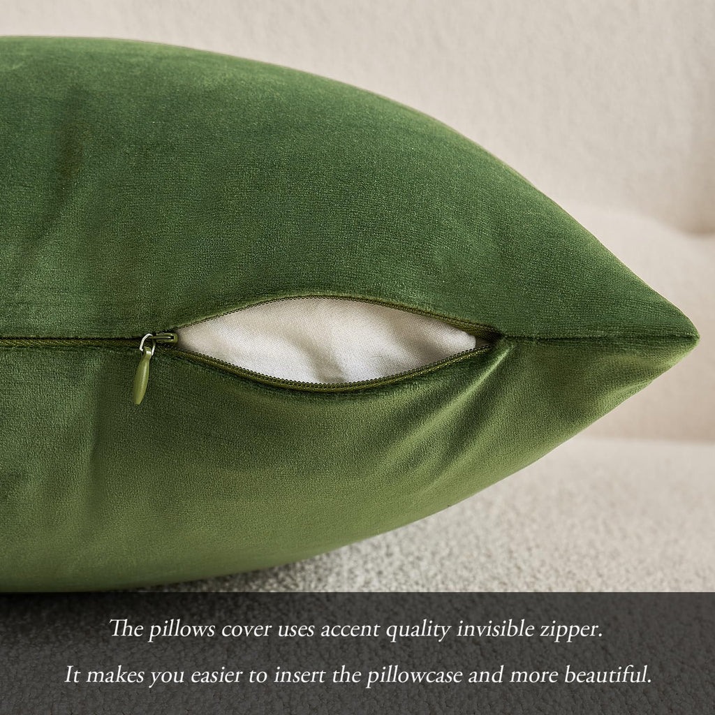 Miulee Velvet Soft Solid Decorative Square Throw Pillow Covers Set Cushion Case For Spring Sofa Bedroom Couch 24 X 24 Inch Moss Green