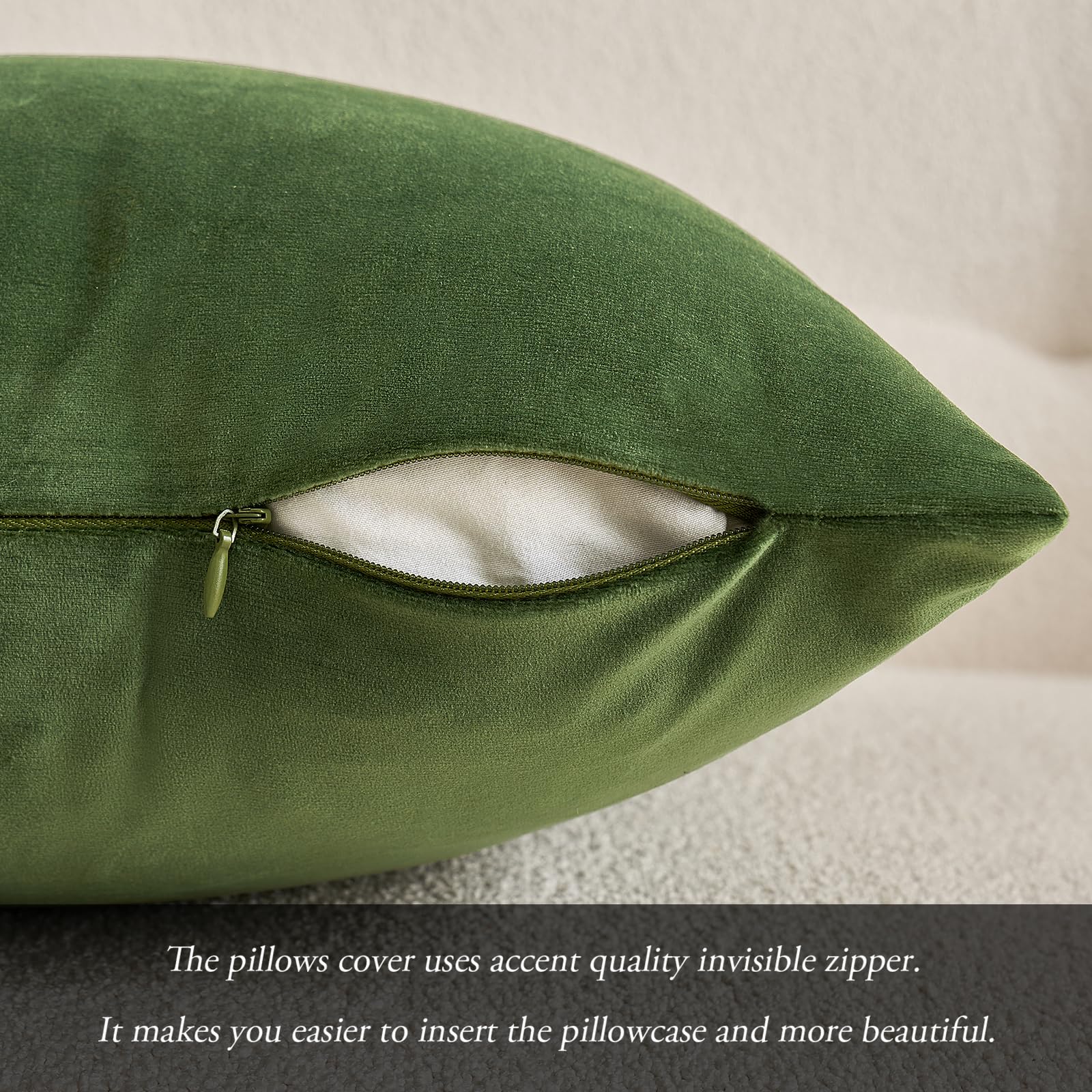Miulee Velvet Soft Solid Decorative Square Throw Pillow Covers Set Cushion Case For Spring Sofa Bedroom Couch 24 X 24 Inch Moss Green