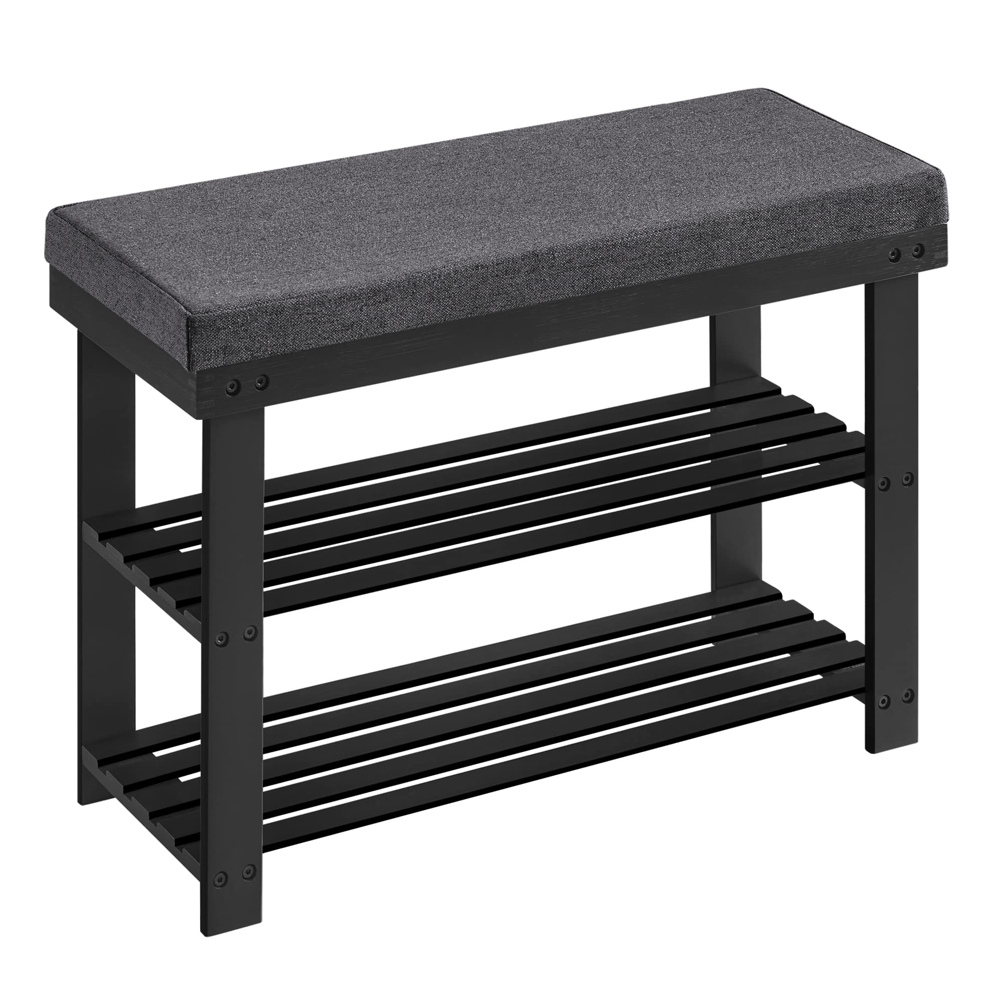SONGMICS Bamboo Shoe Bench, 3-Tier Shoe Rack, Stable Shoe Organizer for Entryway, Living Room, Bench Seat Holds Up to 330 lb, 11