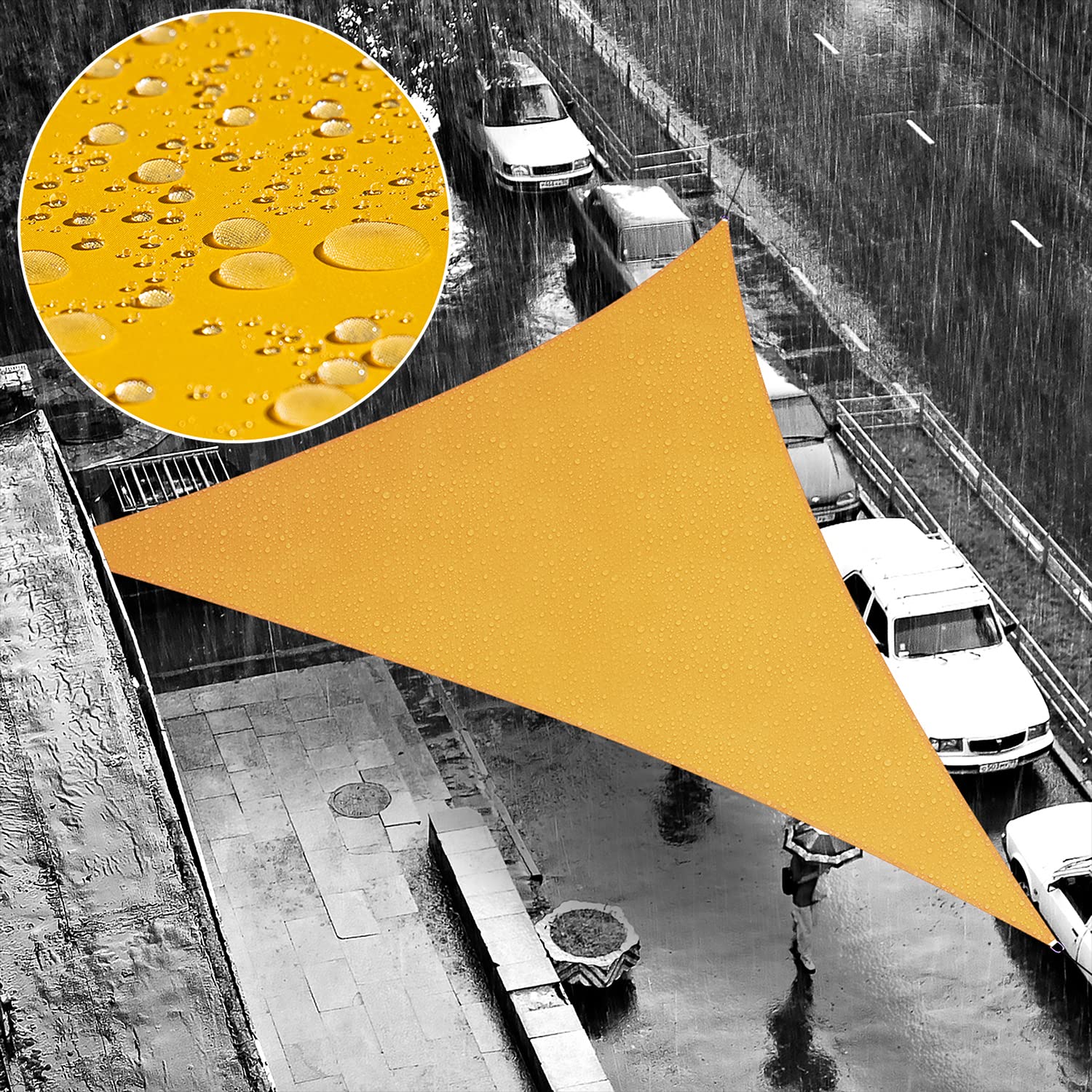 Shademart 9' X 18' X 20.1' Yellow Waterproof Shade Sail Beige Sun Shade Sail Triangle Custom Size Water Resistant Canopy Awning