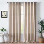 Jinchan Curtains For Living Room Linen Textured Curtains 90 Inches Long Farmhouse Country Curtains Casual Weave Back Tab Drapes