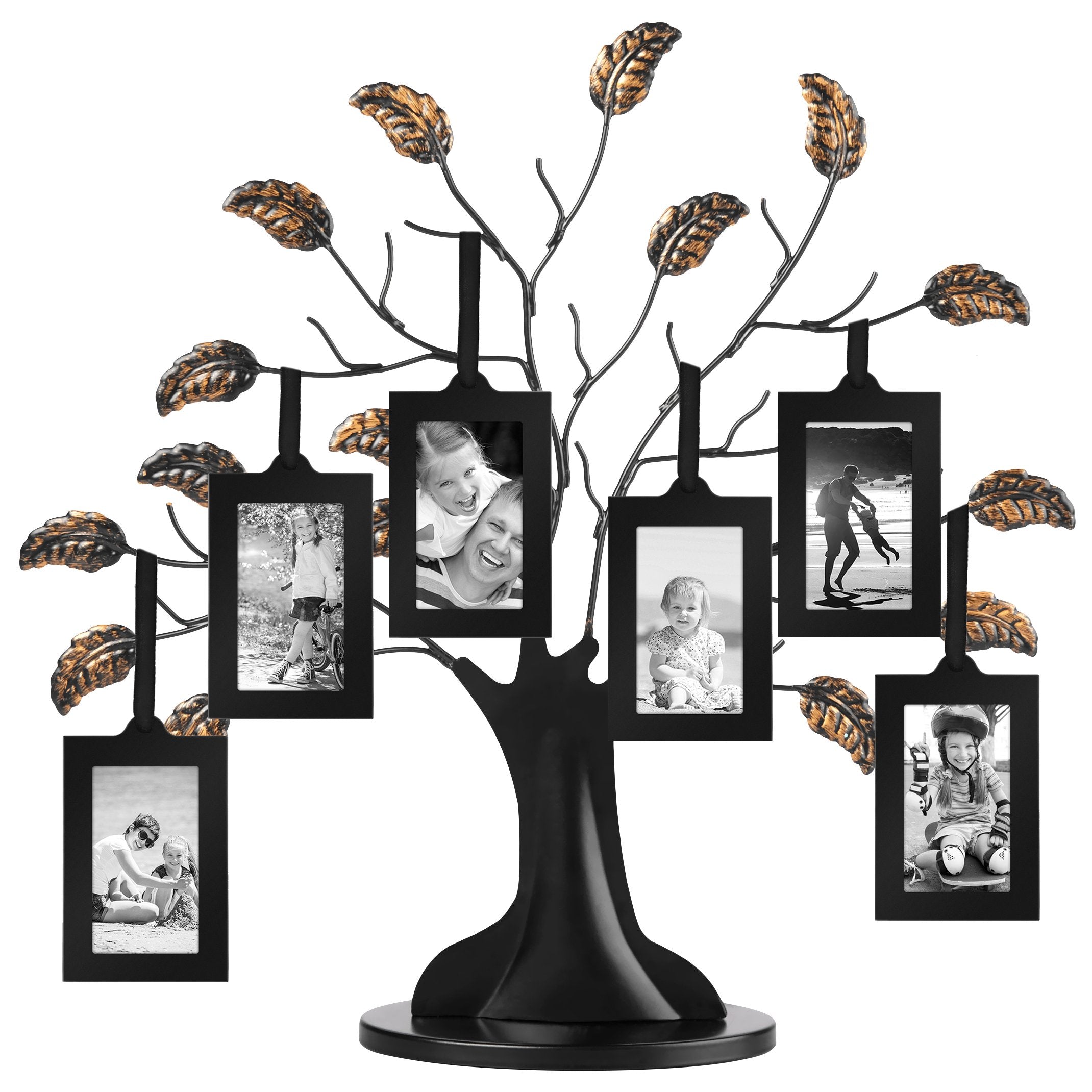 Americanflat Family Tree Picture Frame - Includes 6 Hanging 2x3 Picture Frames - Adjustable Ribbon Tassels - Perfect for Mother