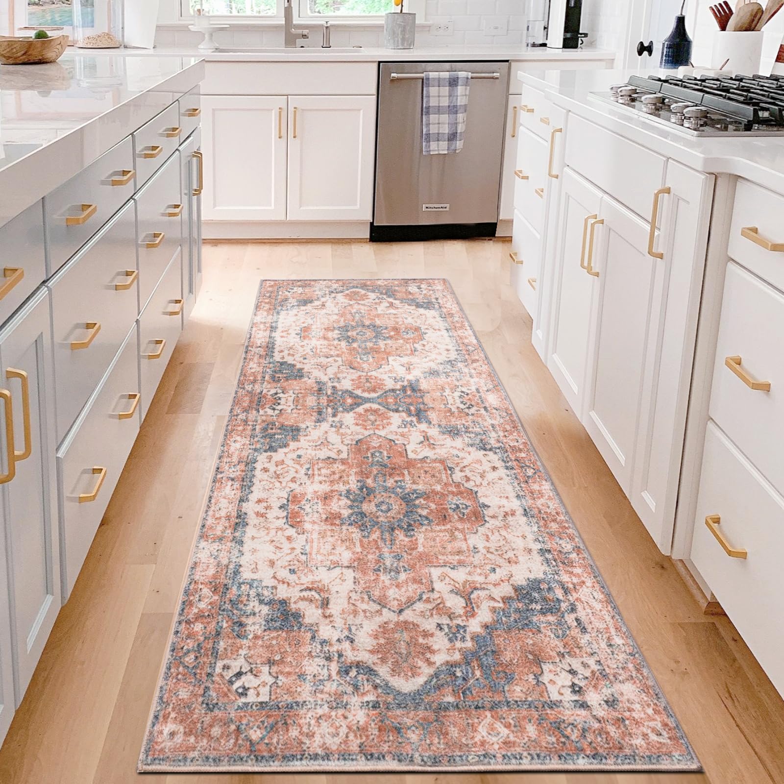 Coarir Runner Rug 2x6, Washable Hallway Kitchen Rugs, Soft Non-Slip Area Rug, Stain-Resistant Boho Vintage Carpet for Laundry Be