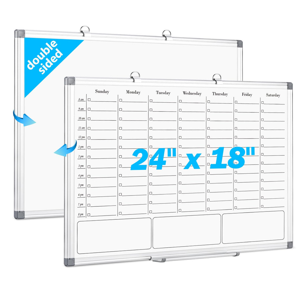 ONAVIA Magnetic Whiteboard Calendar 24x18, Double-Sided Dry Erase Board for Office, School, Home - Weekly Planner with Hourly Slots