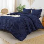 Litanika Navy Blue California King Comforter Set, 3 Pieces Cal King Oversized Chevron Tufted Bedding Comforter Sets, Fluffy Bed