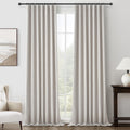 Pleat Linen Blend Room Darkening Extra Long Curtains 120 Inch Length 2 Panels Set for Living Room, Natural Melange Grey for Bedr