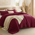 Bedsure Queen Comforter Set, Dark Red Soft Prewashed Bedding for All Seasons, 3 Pieces GentleSoft Bed Set, 1 Lightweight Comfort