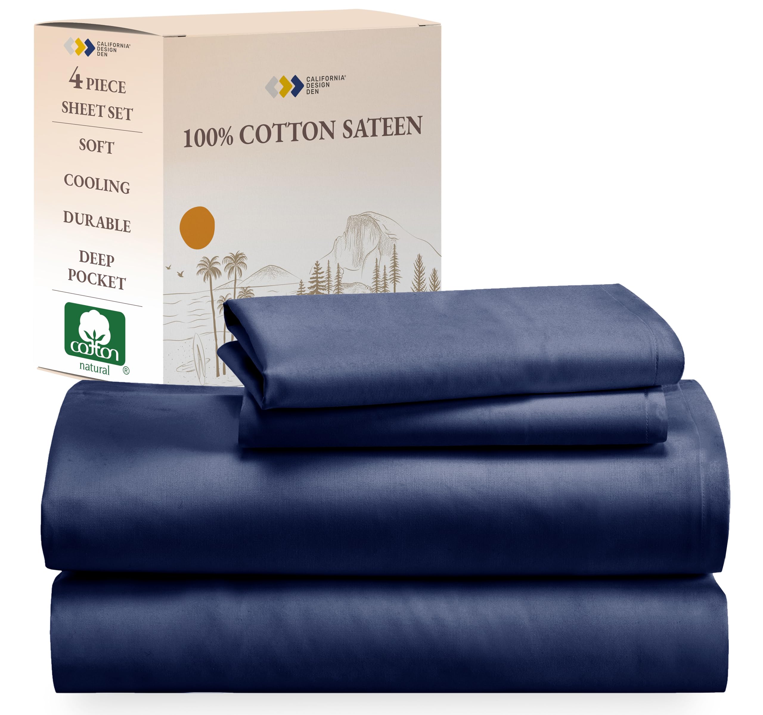 California Design Den Soft 100% Cotton Sheets Full Size Bed Sheets With Deep Pocket, Full Sheet Set With Sateen Weave, Cooling S
