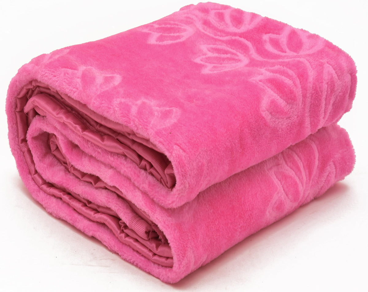Benavji Mink Floral Embossed Super Soft Ac Bed Velvet For Winter Blanket (Single, Pink)