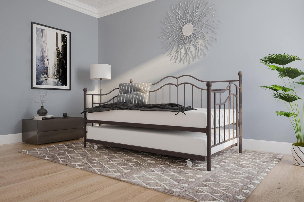 Dhp Tokyo Daybed And Trundle With Metal Frame, Twin Over Twin Size, Brushed Bronze