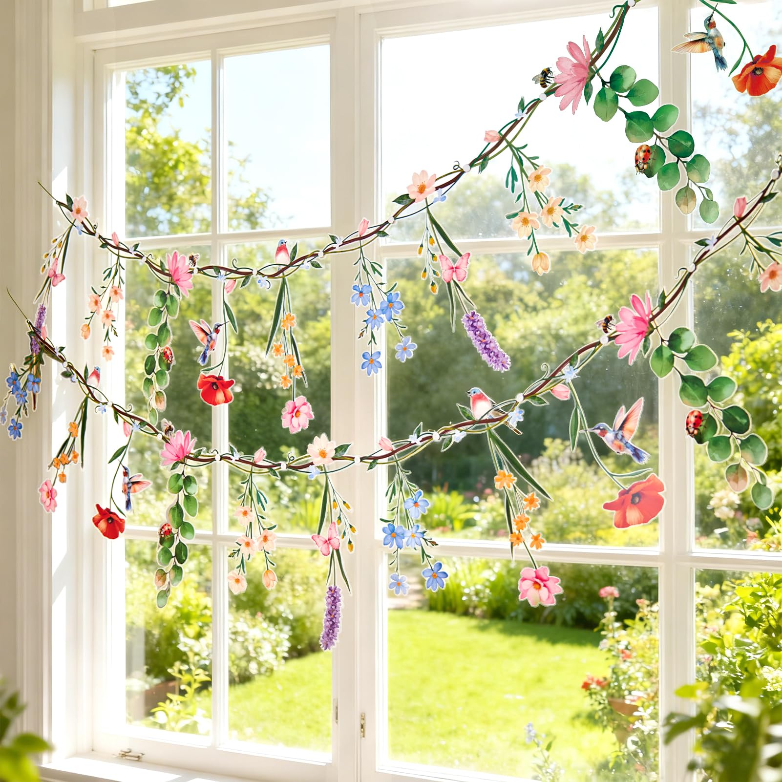 OBBOLO 2 Pcs Flower Banner Wildflower Garland, Baby Shower Decorations, Floral for Enchanted Garden Party, Wedding Wild One Bloo