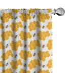 Ambesonne Cartoon Window Curtains, Bumble Bee Along Honey Comb Pattern Hexagonal Themed Illustration, Lightweight Decor 2-Panel 