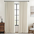 Room Darkening Cream Linen Curtains 92 Inches Long for Living Room/Bedroom, Neutral Pinch Pleated Blackout Heavy Curtain Insulat