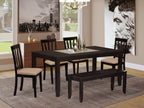 East West Furniture LYAN6-CAP-C Lynfield 6 Piece Set Contains a Rectangle Dining Room Table with Butterfly Leaf and 4 Linen Fabric Upholstered Chairs with a Bench, 36x66 Inch, Cappuccino