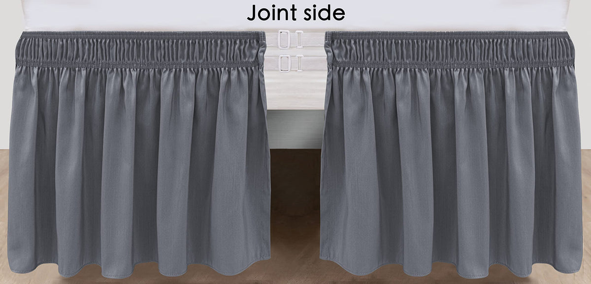 Biscaynebay Wrap Around Bed Skirts For Full & Full Xl Beds 15' Drop, Dark Grey Adjustable Elastic Dust Ruffles Easy Fit Wrinkle