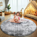 Tie-Dyed Fluffy Round Rug,Soft Area Rugs for Girls Room,Shaggy Rugs 6'X6' for Living Room,Non Slip Circle Rug for Kids Bedroom,S