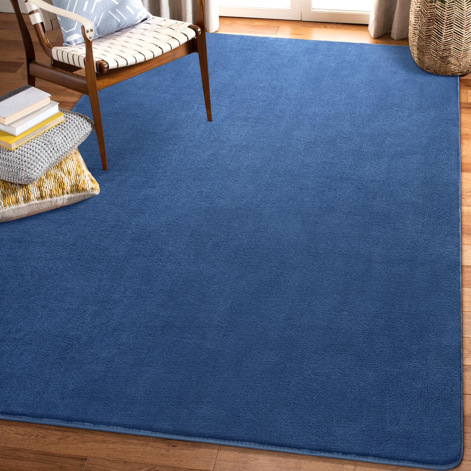 Amearea Modern Area Rugs for Bedroom Living Room, 4x6 Feet Blue Thickened Memory Foam Rug, Fluffy Indoor Washable Rugs Non Slip 