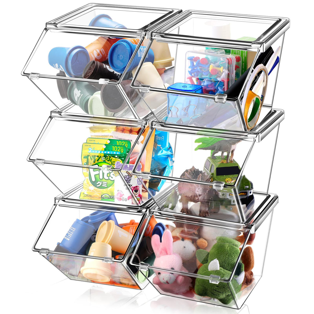 Yerliker 6 Pcs 4 Pcs Stackable Storage Bins with Lids Organizer, Clear