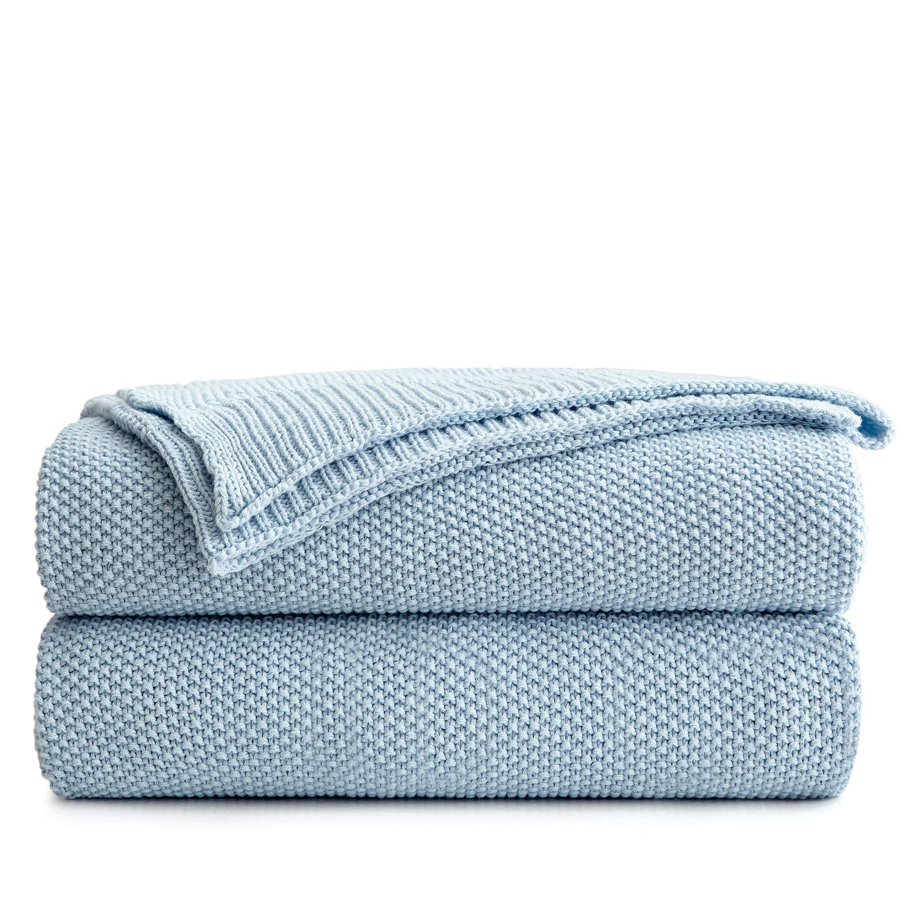 Longhui Bedding 100% Cotton Light Blue Cable Knit Throw Blanket For Couch Sofa Bed Home D