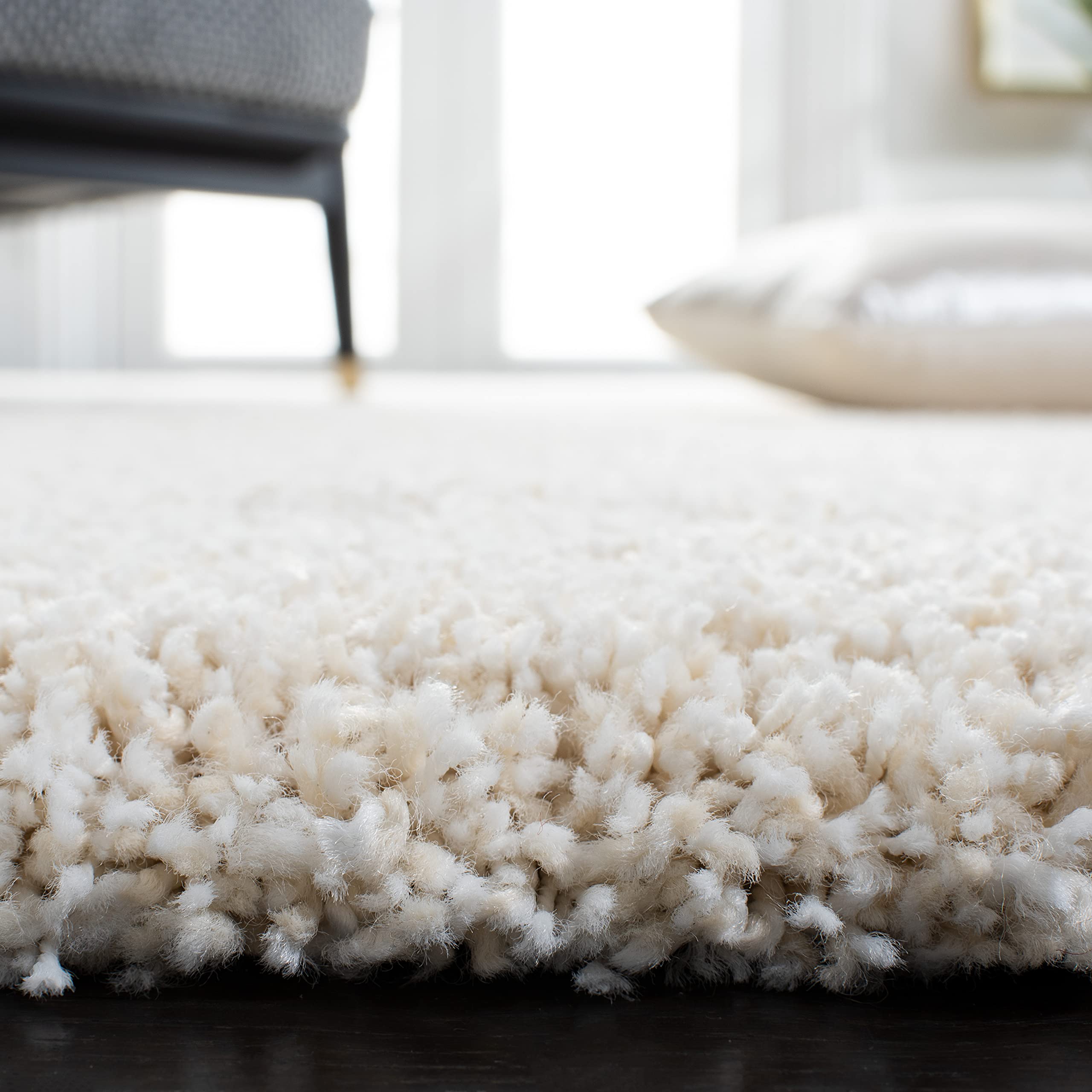 Safavieh Milan Shag Collection Area Rug - 11' Square, Ivory, Solid Design, Non-Shedding & Easy Care, 2-Inch Thick Ideal For High