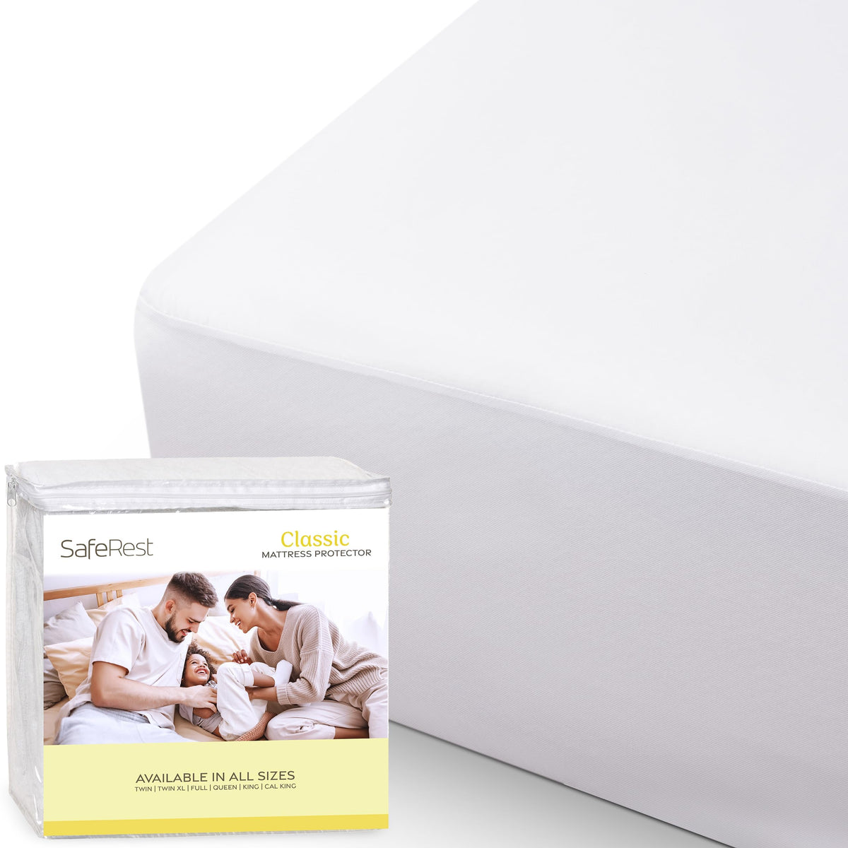 Saferest 100% Waterproof Full Size Mattress Protector - Fitted With Stretchable Pockets - Machine Washable Cotton Mattress Cover