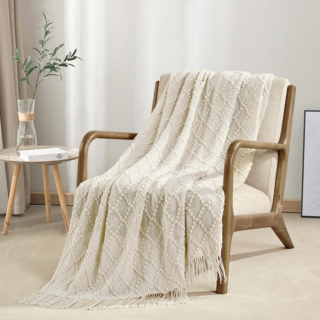 Bourina Throw Blanket Textured Solid Soft Throws And Blankets For Sofa Or Bed Knitted Decorative Blanket 50 X70 Inches Jacquard