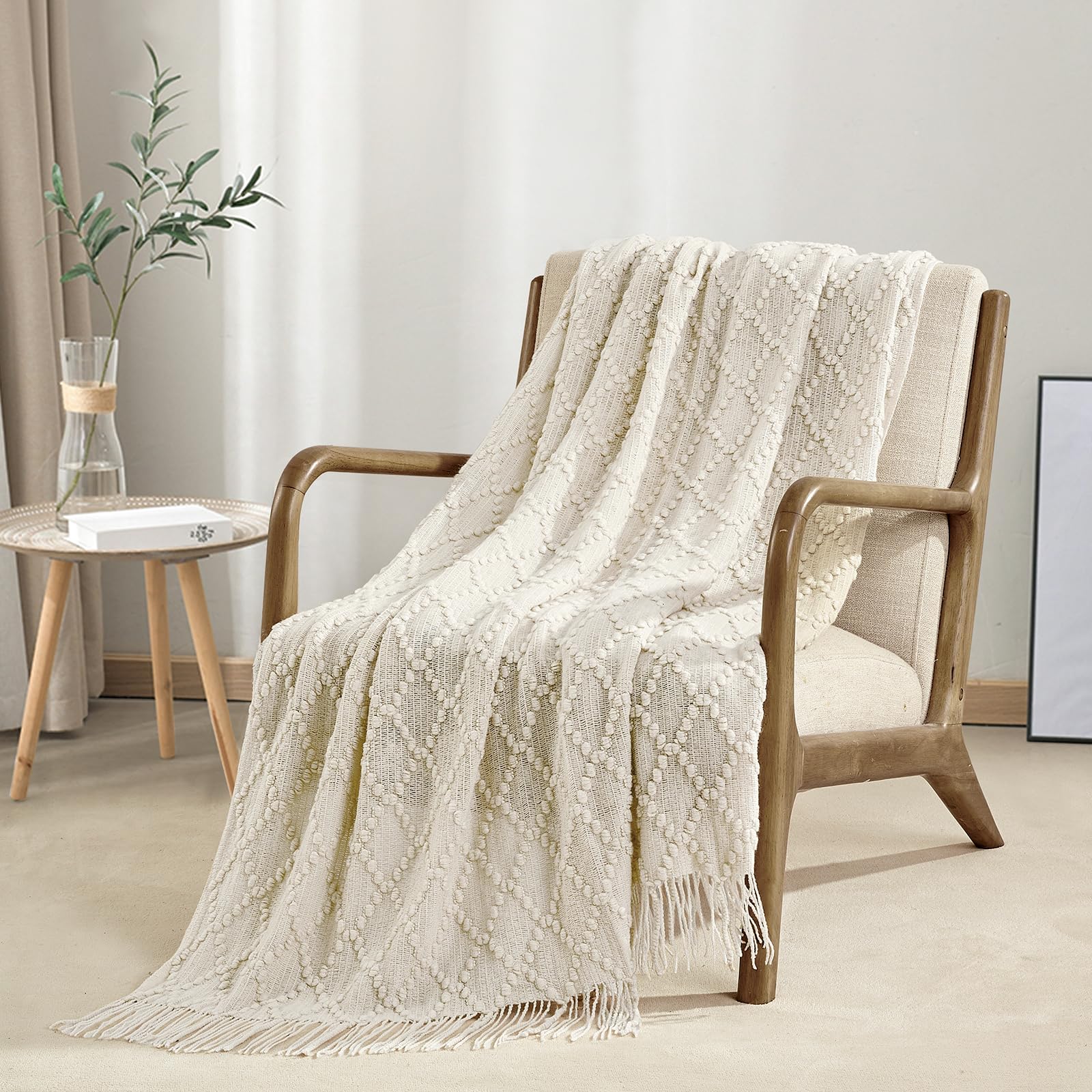 Bourina Throw Blanket Textured Solid Soft Throws And Blankets For Sofa Or Bed Knitted Decorative Blanket 50 X70 Inches Jacquard