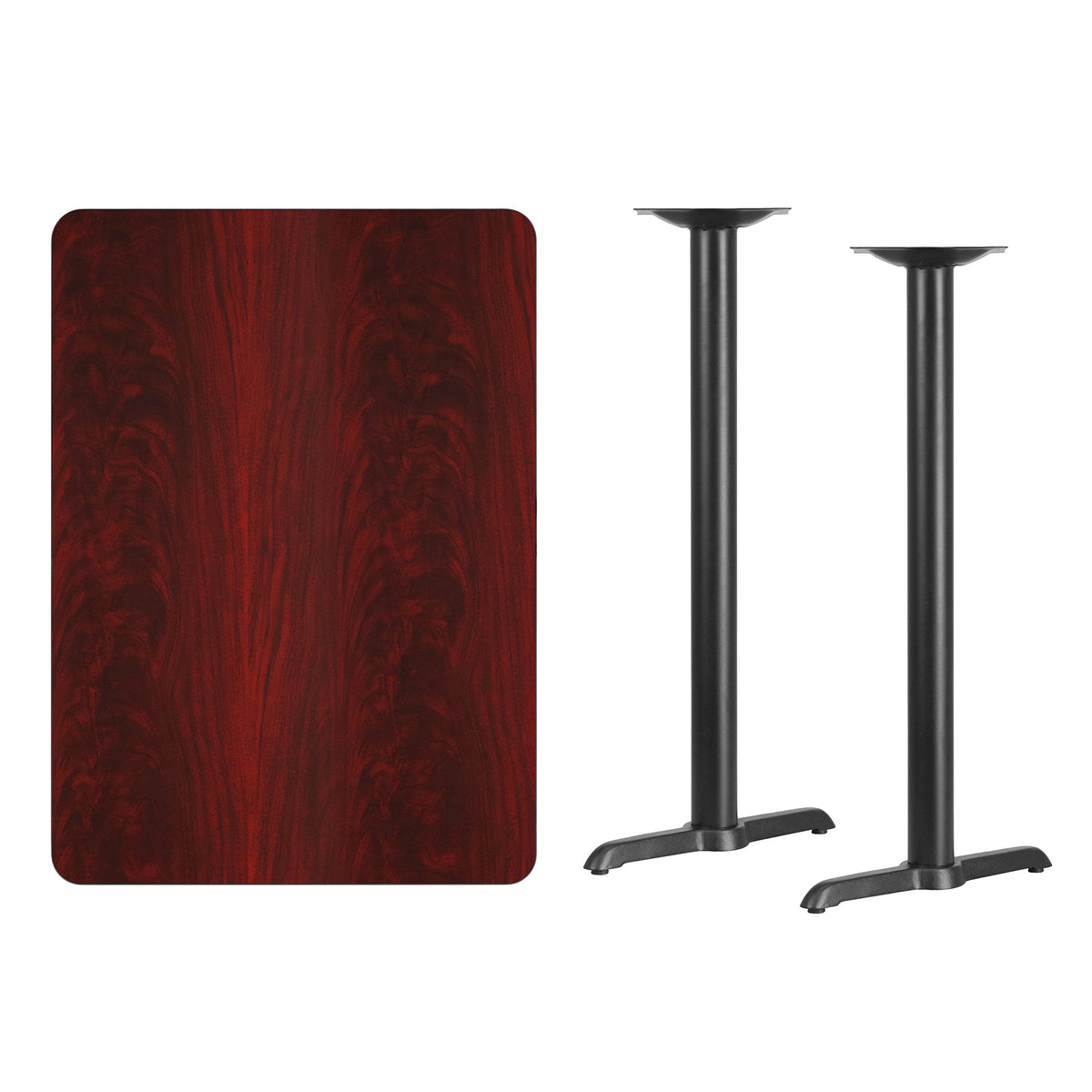 Flash Furniture Stiles 30'' x 42'' Rectangular Mahogany Laminate Table Top with 5'' x 22'' Bar Height Table Bases