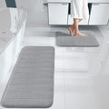 Hopopro Meomry Foam Bathroom Rugs 2 Pieces, Bath Mat Size 24x16 and 47x17 in Grey, 2 Item Bundle