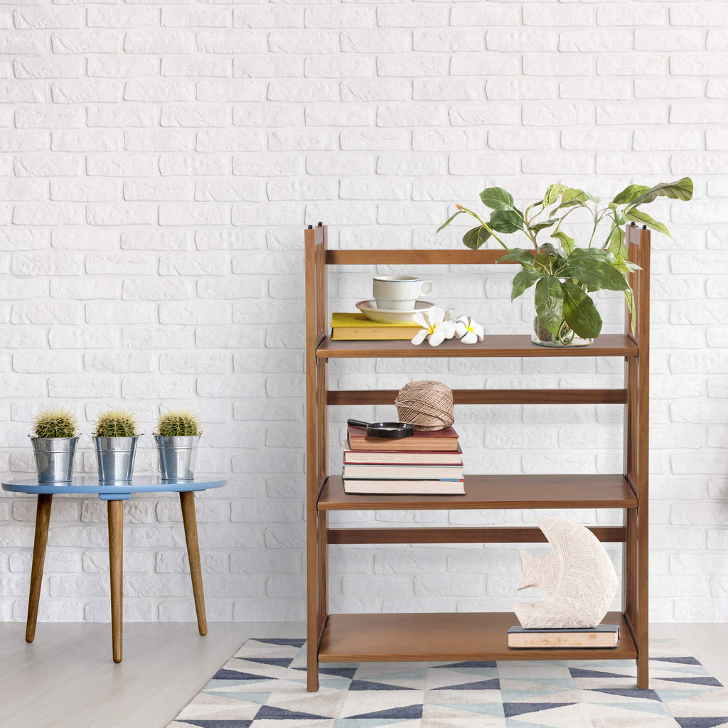 Casual Home 3-Shelf 27.5' Wide Folding Stackable Bookcase, Chestnut (New)