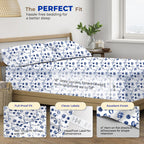 Thread Spread 100% Egyptian Cotton Printed Bed Sheets - 600 Thread Count 4 Pc Queen Sheet Set, Hotel Luxury Sateen Bedsheets, 16' Deep Pocket Soft Cooling Sheets For Queen Size Bed - Floral Blue