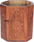 Indian Glance Desk Supplies Organizer Mesh Pen Cups/Pencil Holder Wood Unique Design For Desk, Office, And Home Decor Gifts (Flo