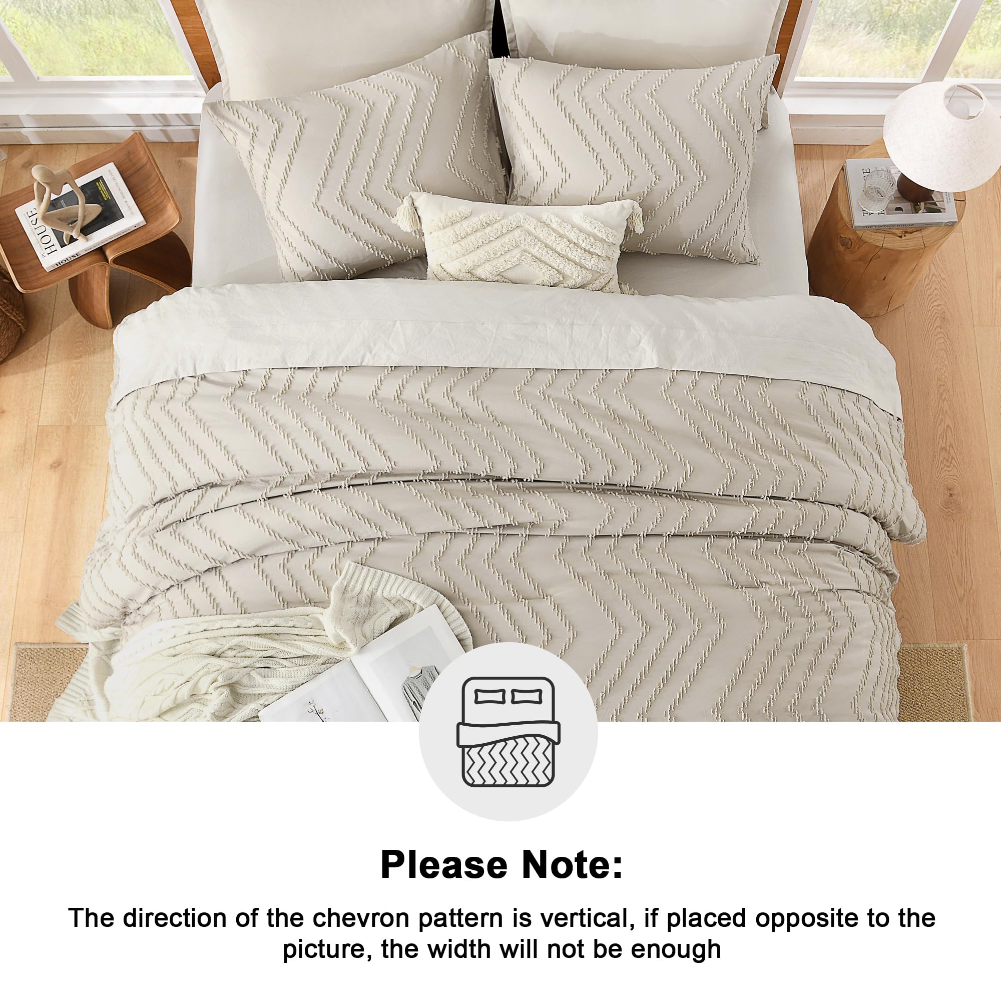 Litanika Tannish Grey California King Comforter Set, 3 Pieces Cal King Oversized Chevron Tufted Boho Bedding Comforter Sets, Flu