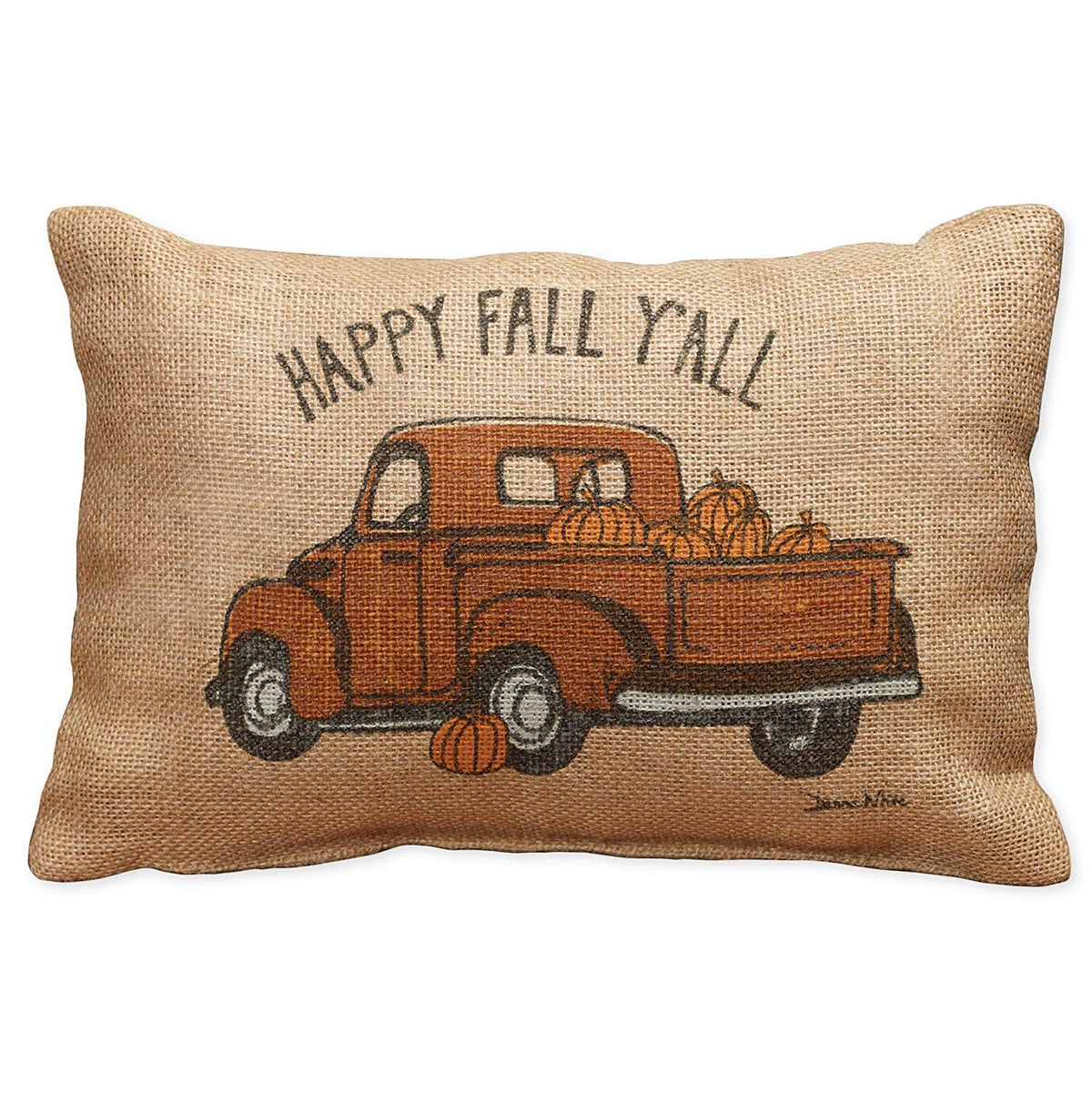 Happy Fall Y'All Truck Small Burlap Pillow 12' X 8'