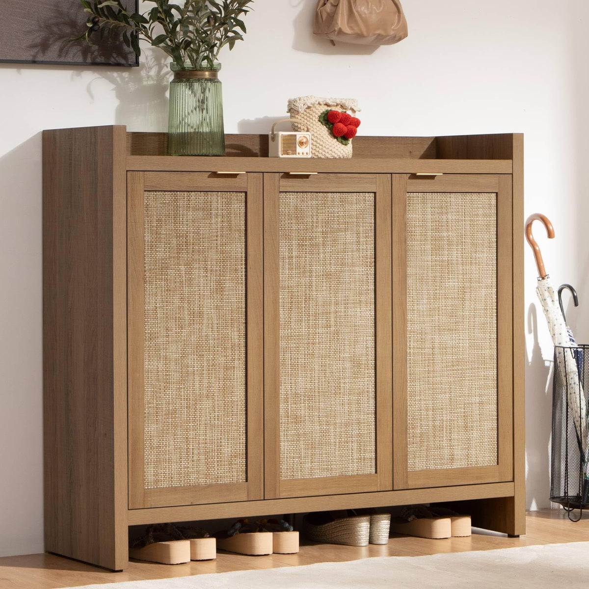 SICOTAS Shoe Storage Cabinet, 30 Pairs Rattan Shoe Cabinet Storage for Entryway, 6-Tier 41  Tall Large Shoe Cabinet, Boho Farmho