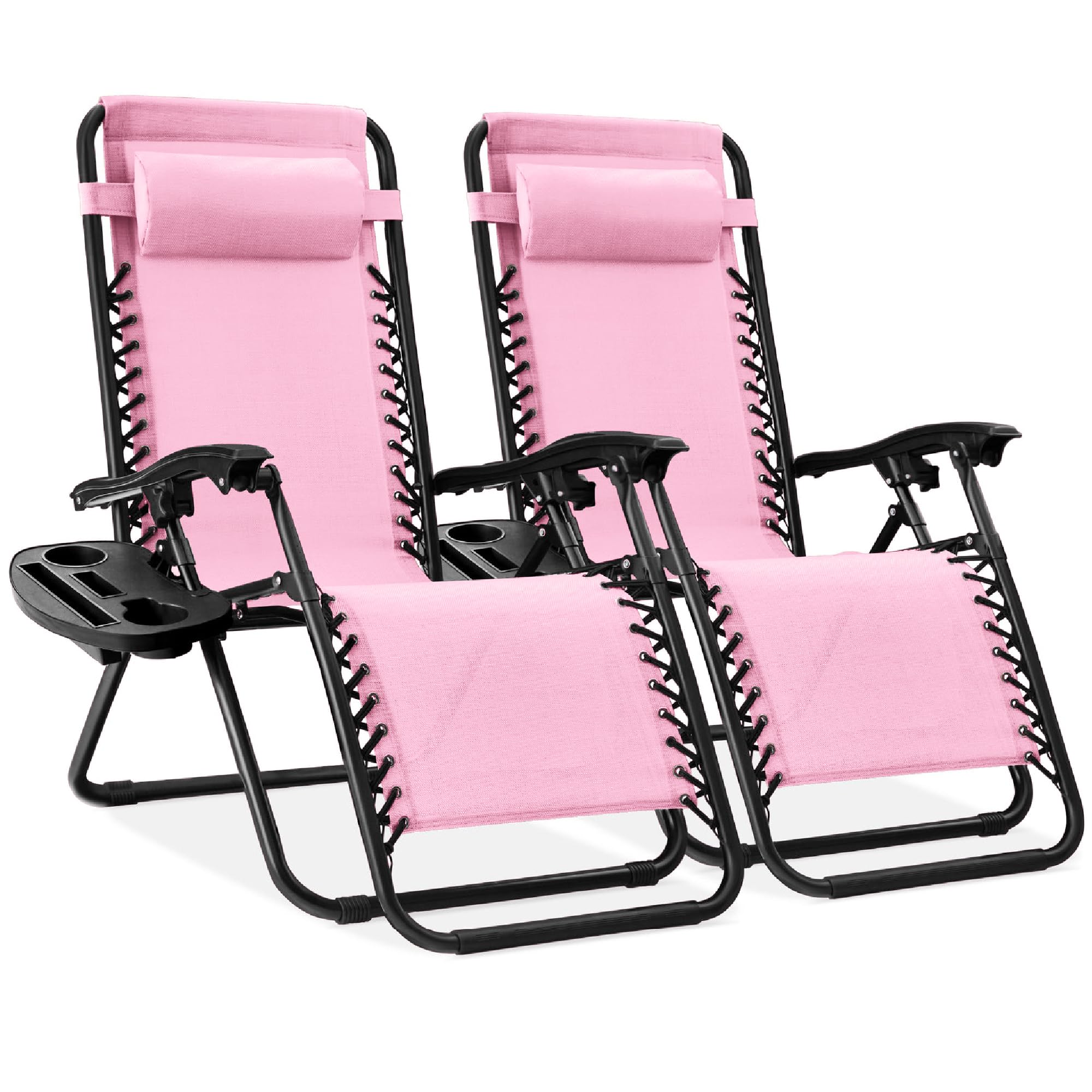 Best Choice Products Set of 2 Adjustable Steel Mesh Zero Gravity Lounge Chair Recliners w/Pillows and Cup Holder Trays - Bubbleg