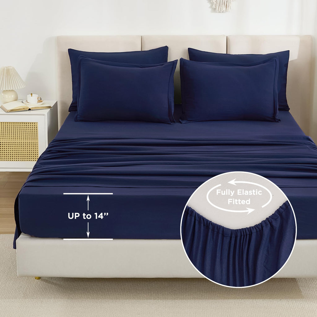Litanika Full Size Comforter Sets Navy Blue - 7 Pieces Bed In A Bag Full Beddding Comforter Sets, Solid Lightweight Bed Set With